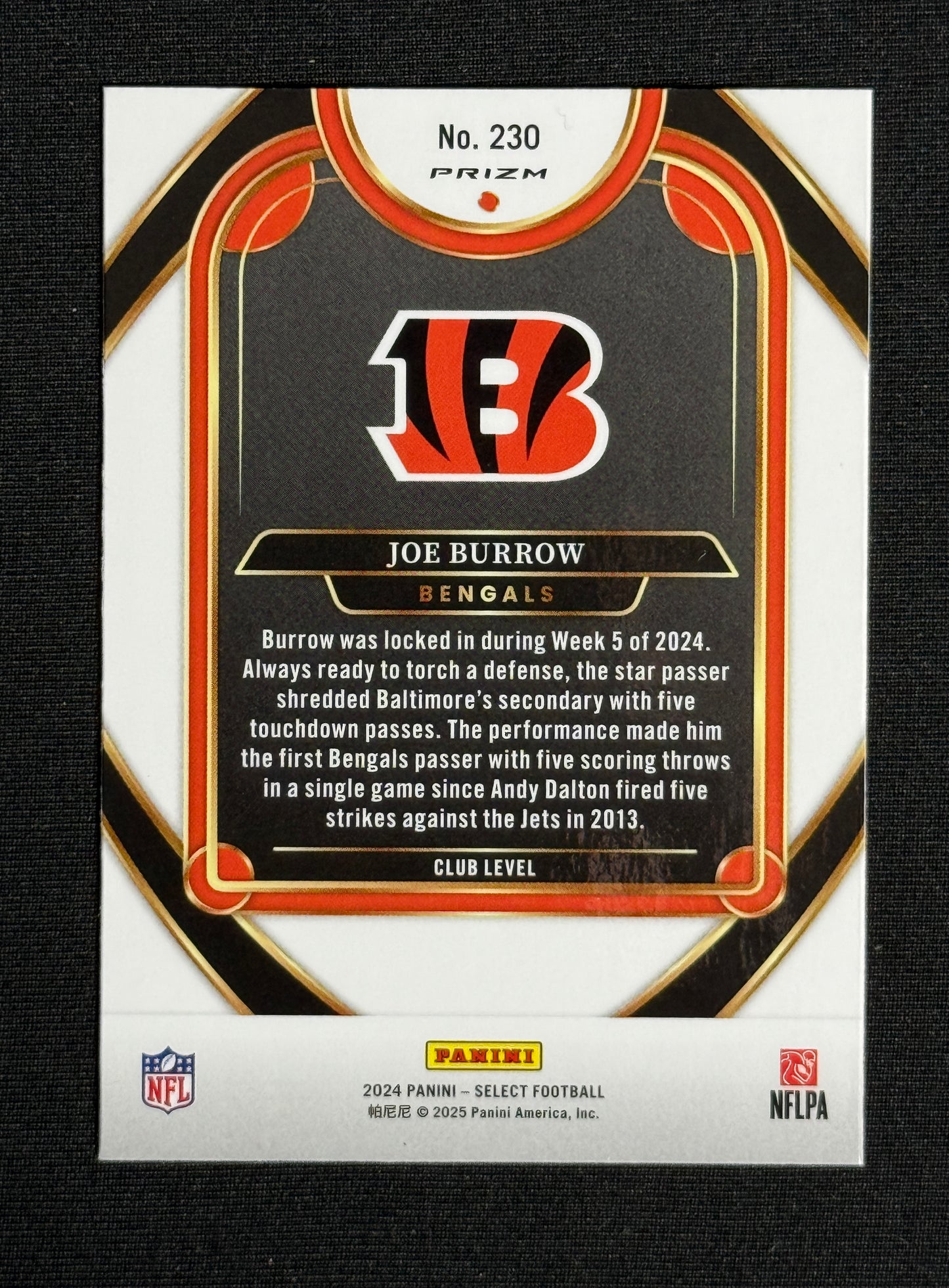 2024 Panini Select Joe Burrow Red & Blue Shock Prizm #230