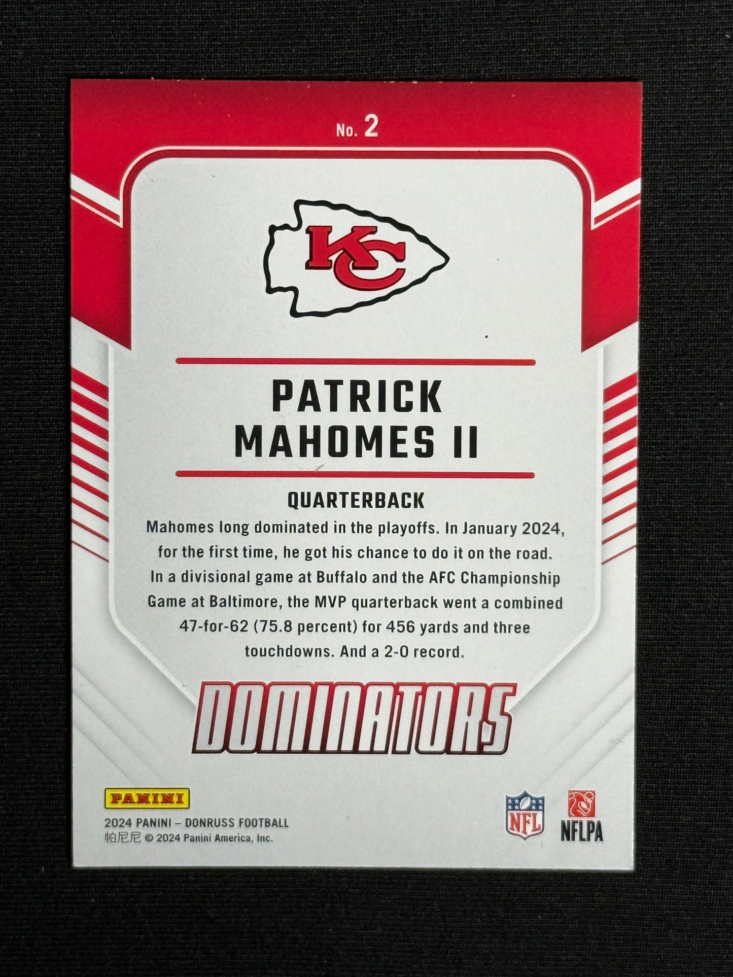 2024 Donruss Patrick Mahomes II Dominators #2