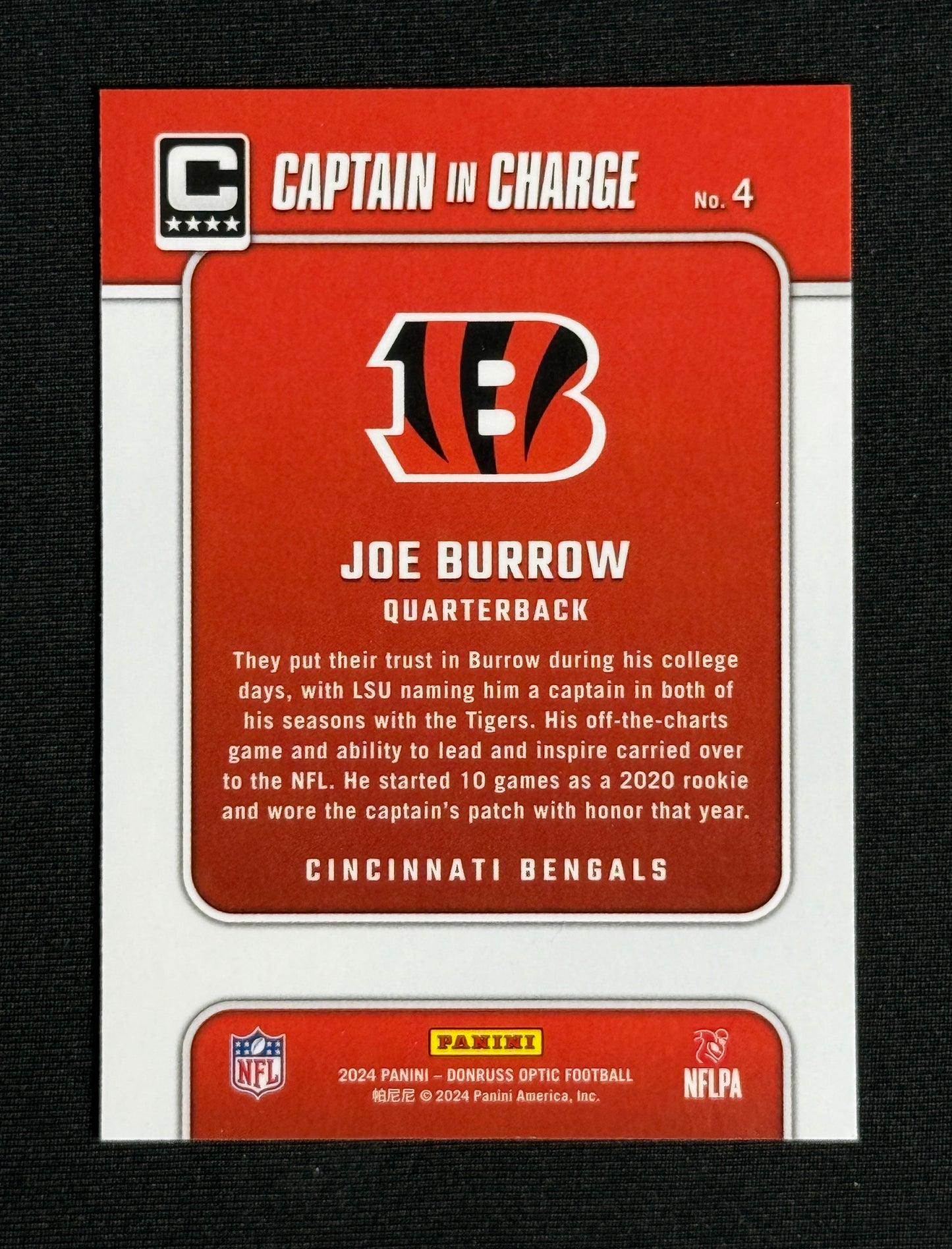 2024 Donruss Optic Joe Burrow Captain In Charge #4