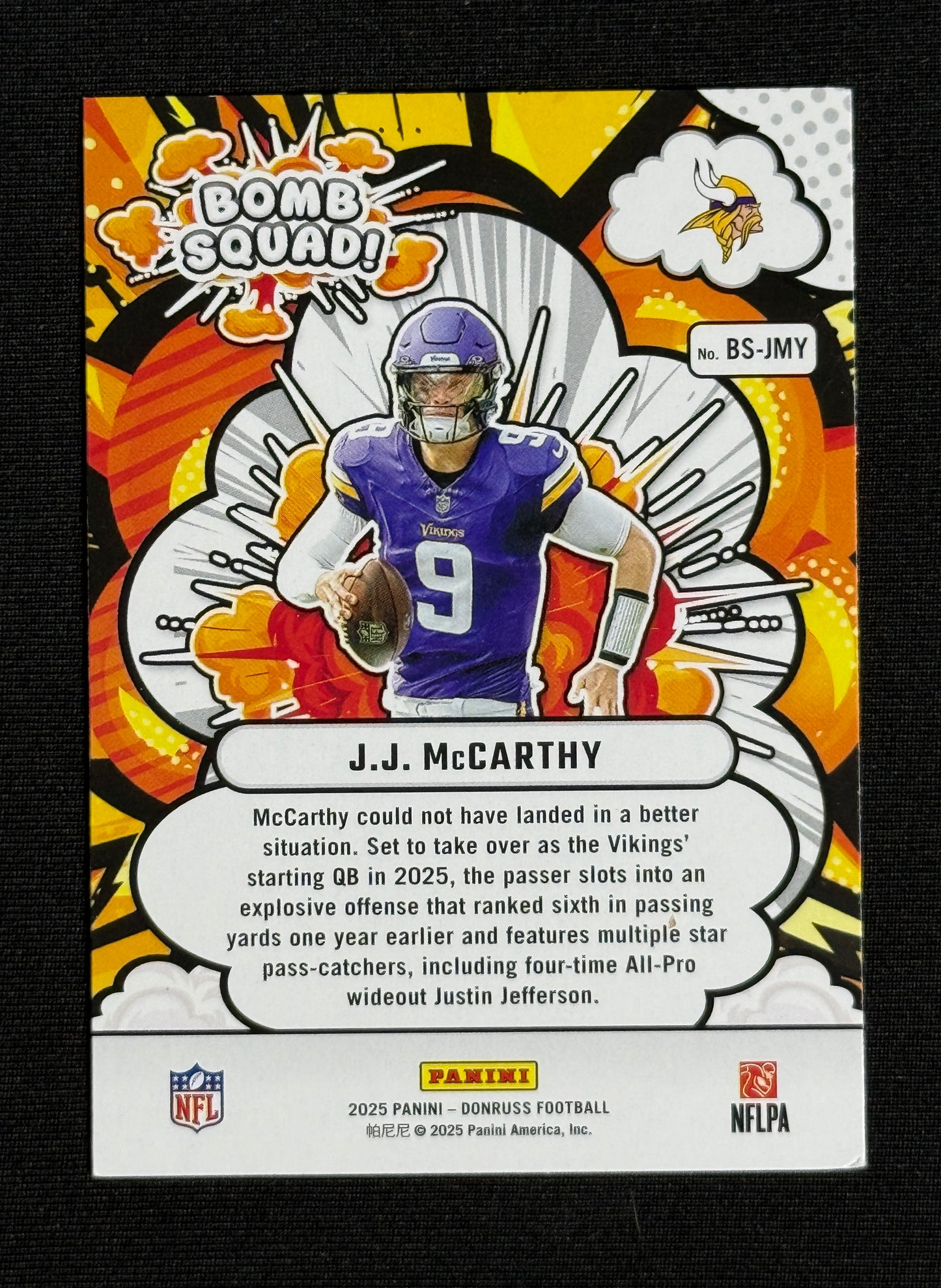 2025 Donruss J.J. McCarthy Bomb Squad #BS-JMY