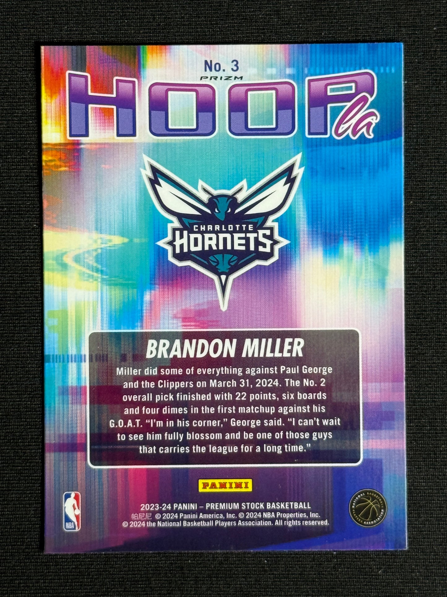 2023-24 Hoops Premium Stock Brandon Miller Silver Hoopla #3
