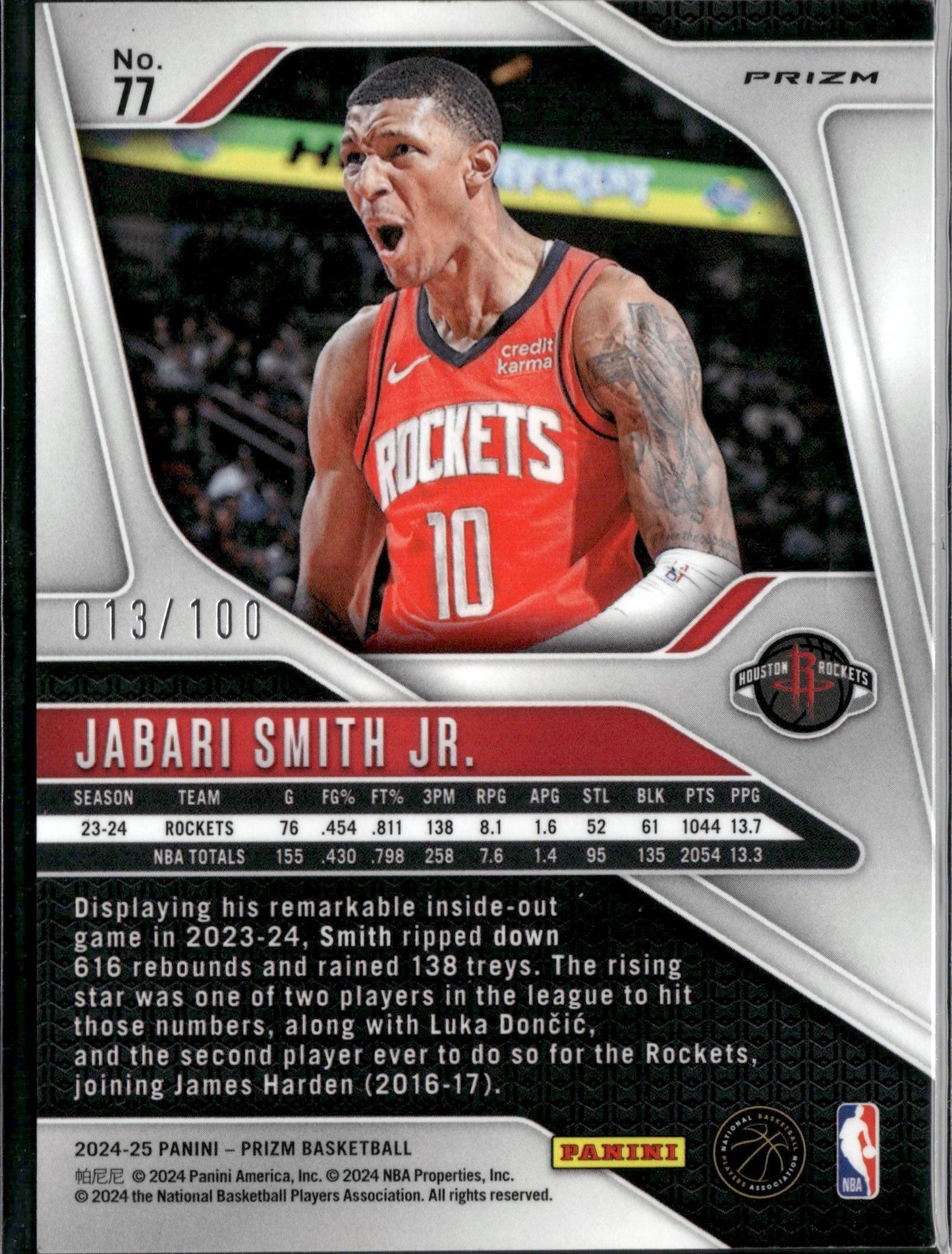 2024-25 Panini Prizm Jabari Smith Jr. Prizms Fast Break Red #/100 #77