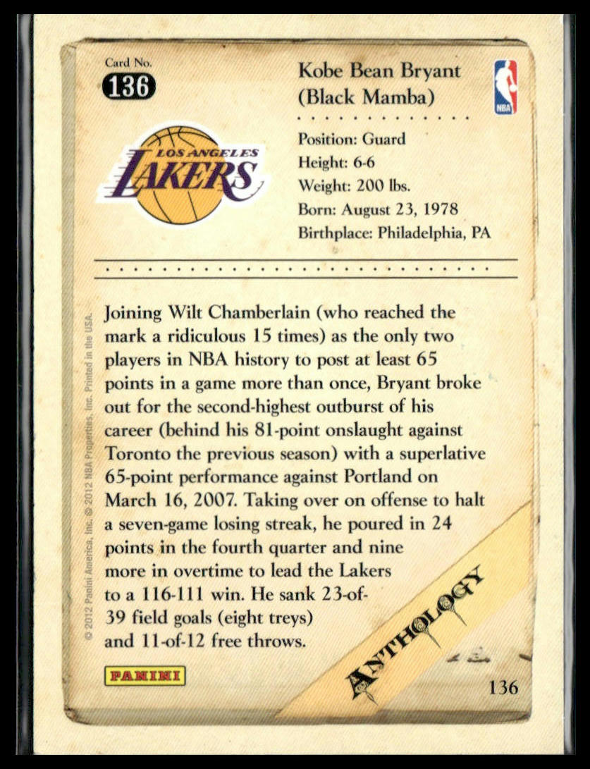 2012-13 Panini Kobe Anthology Kobe Bryant #136