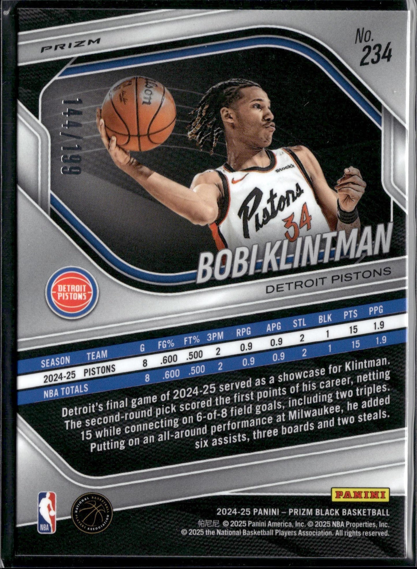 2024-25 Panini Prizm Black Bobi Klintman Blue #/199 #234