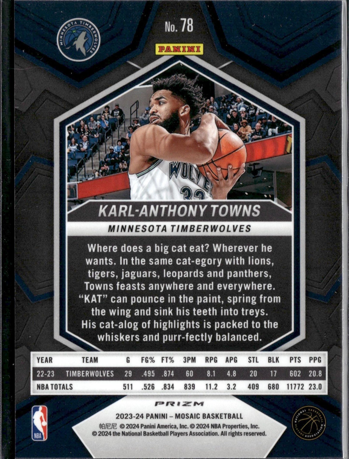 2023-24 Panini Mosaic Karl-Anthony Towns Reactive Blue #78