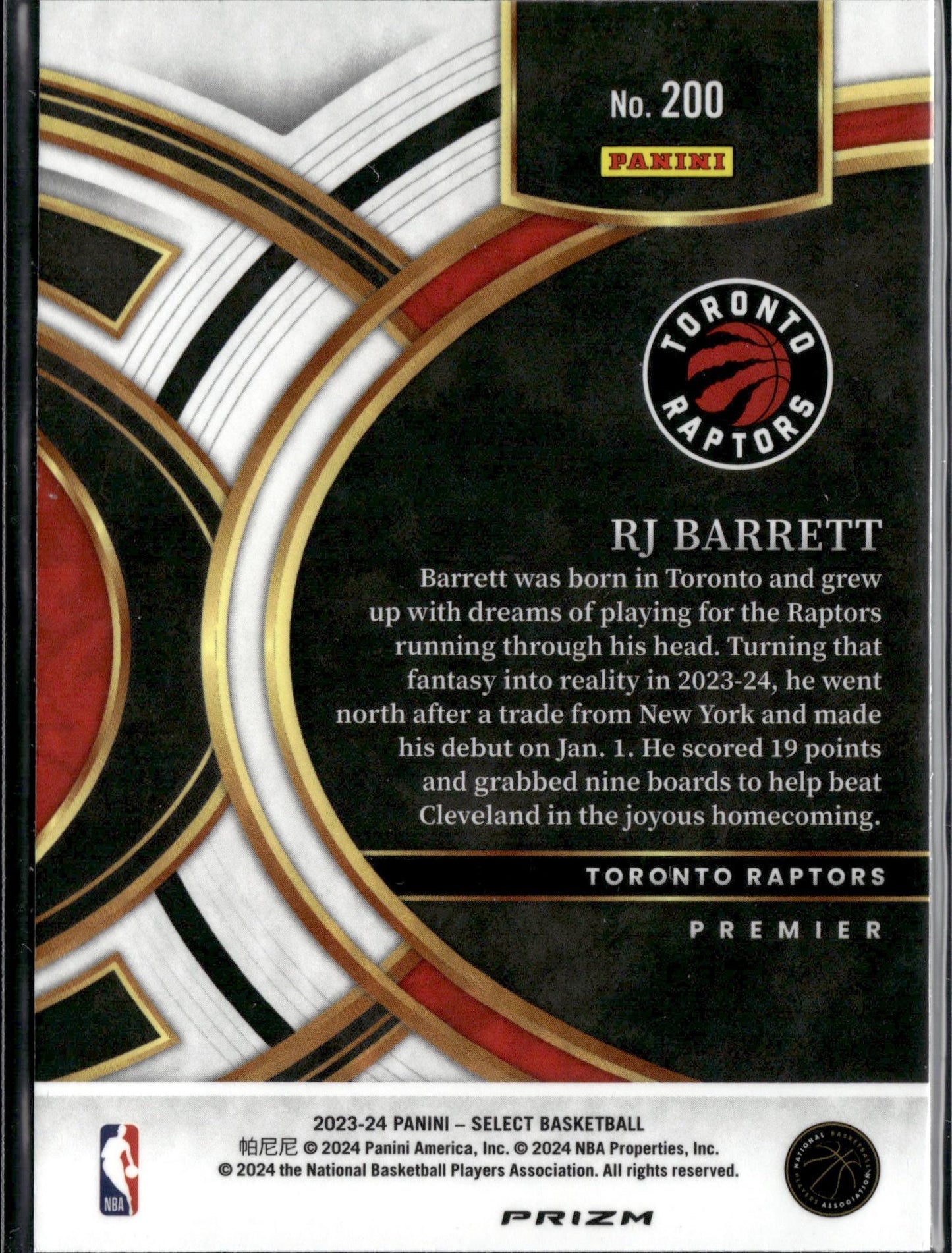 2023-24 Panini Select RJ Barrett Green Shock Prizms #200