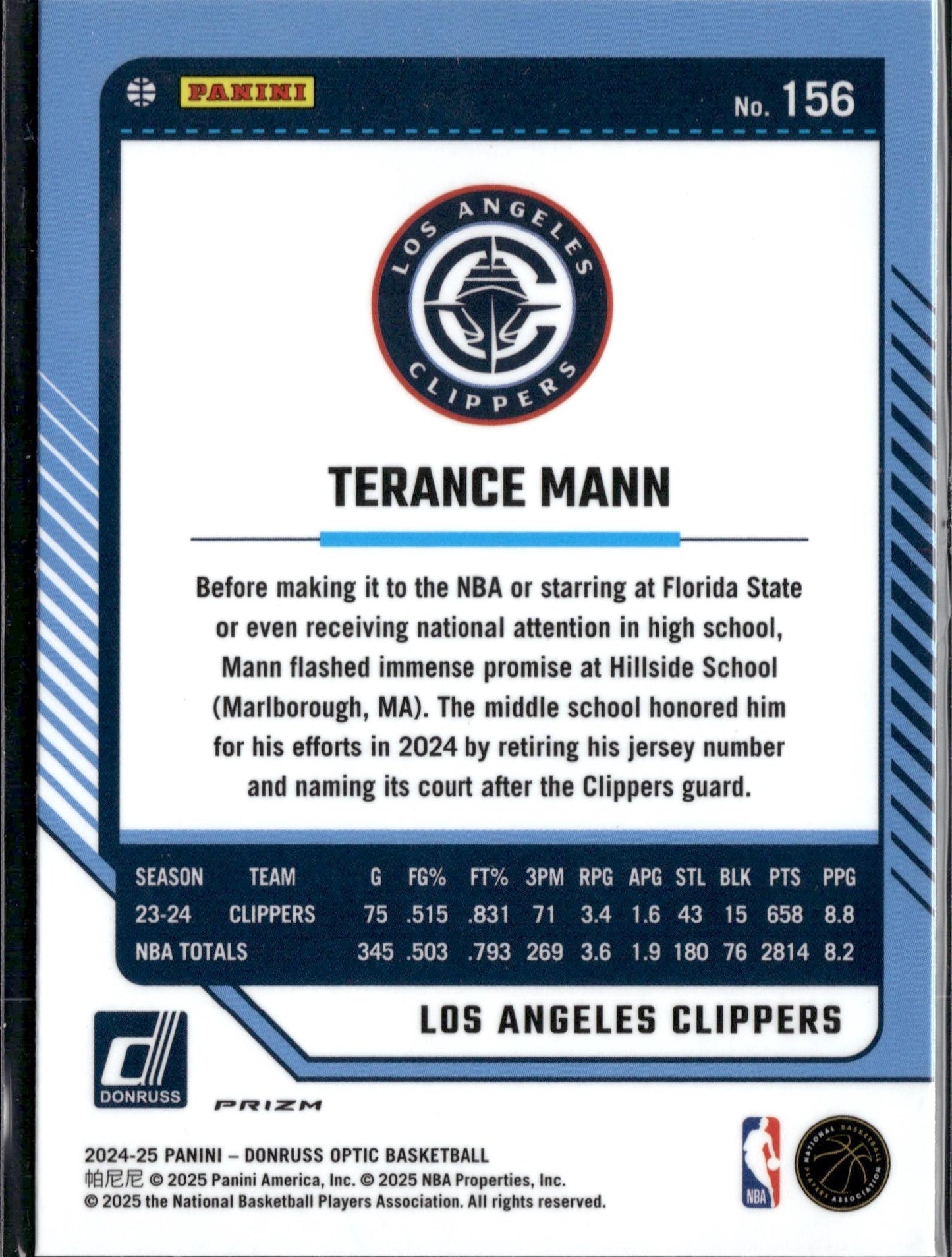 2024-25 Donruss Optic Terance Mann Blue Velocity #156