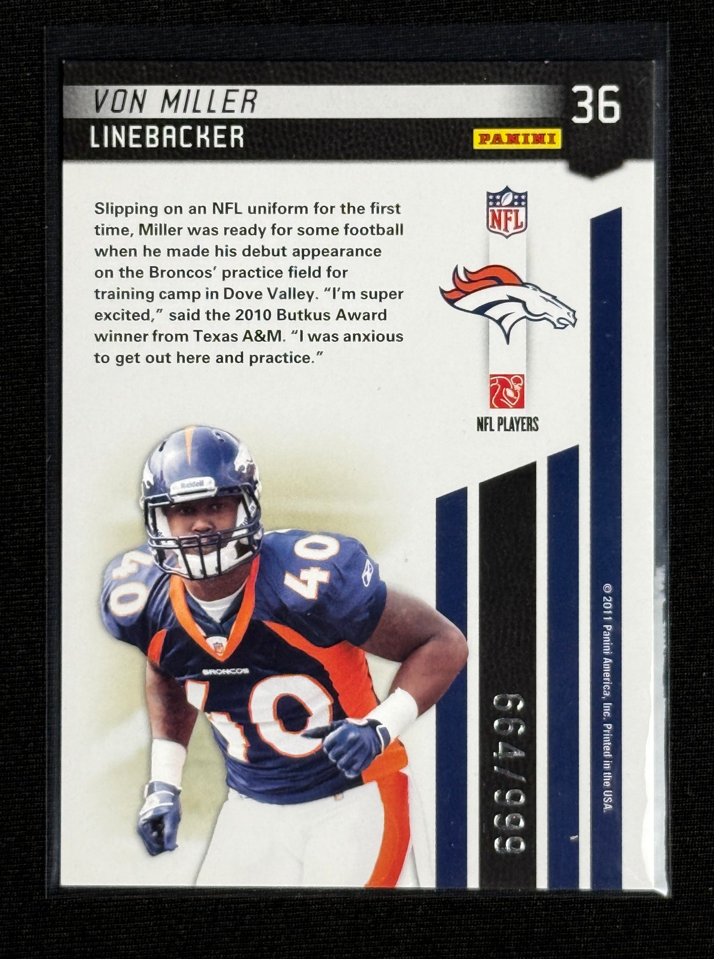 2011 Panini Certified Von Miller Certified Potential #/999 #36