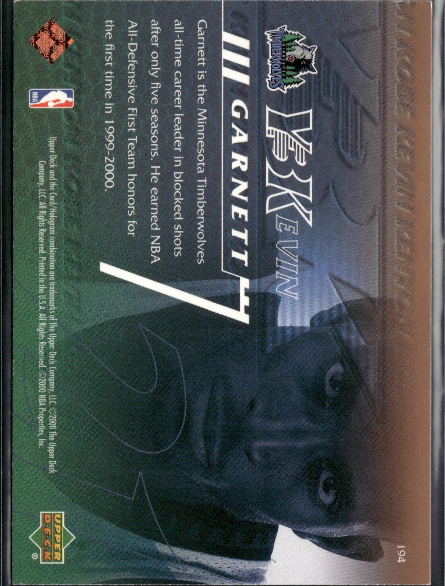 2000-01 Upper Deck Kevin Garnett #194