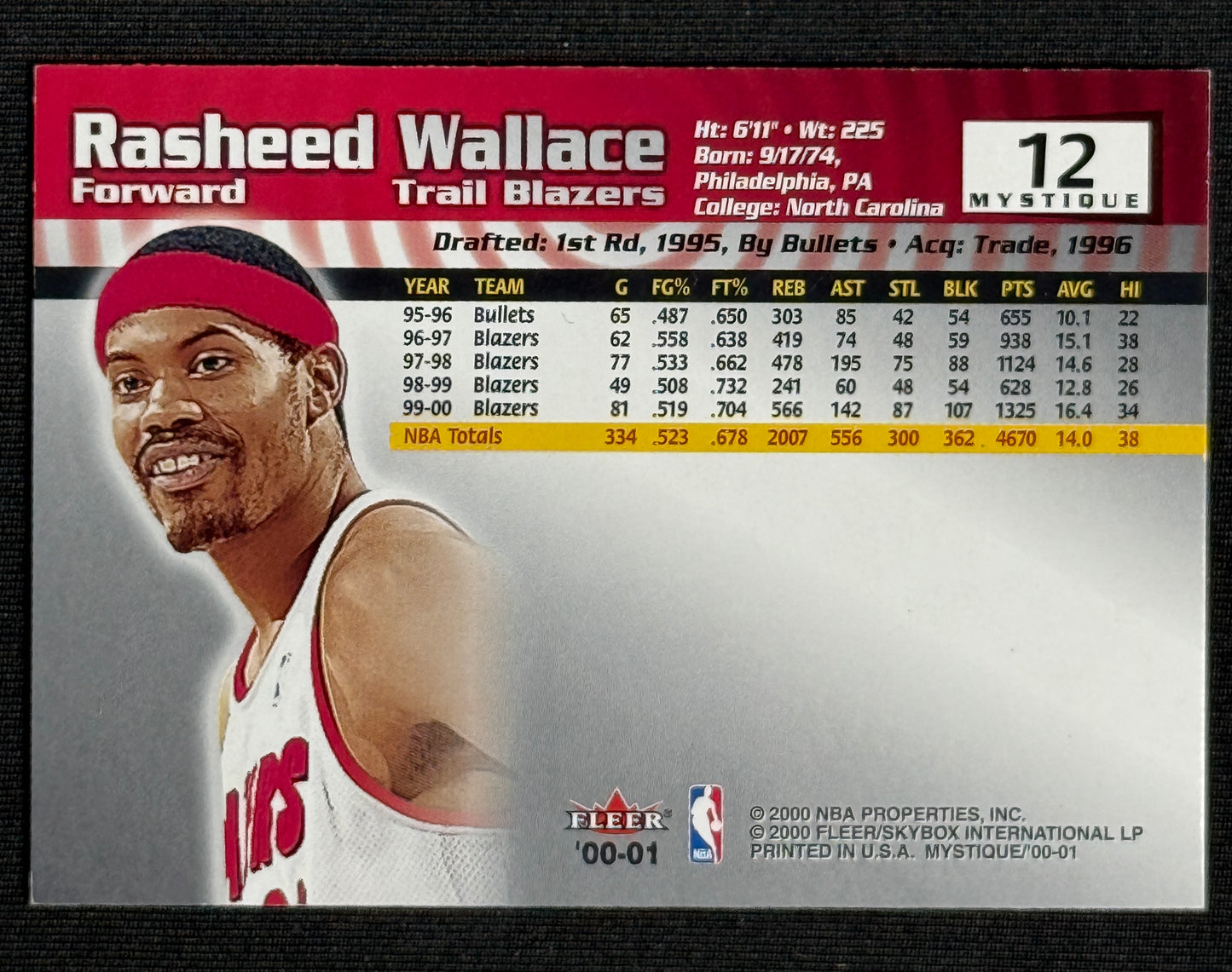 2000-01 Fleer Mystique Rasheed Wallace #12