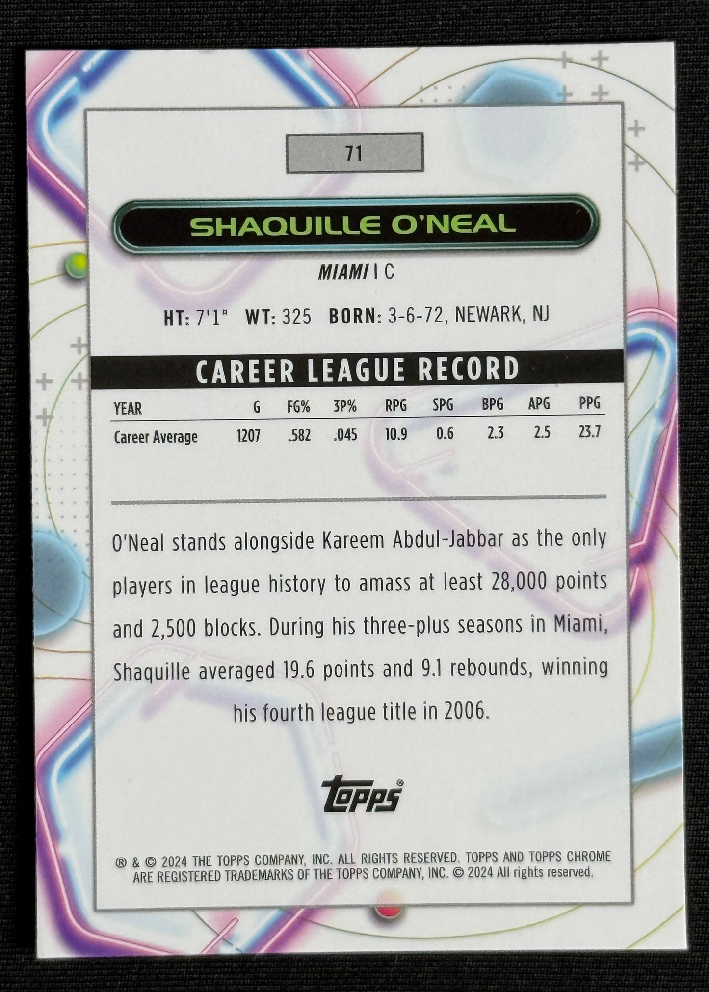 2023-24 Topps Chrome Cosmic Shaquille O'Neal #71