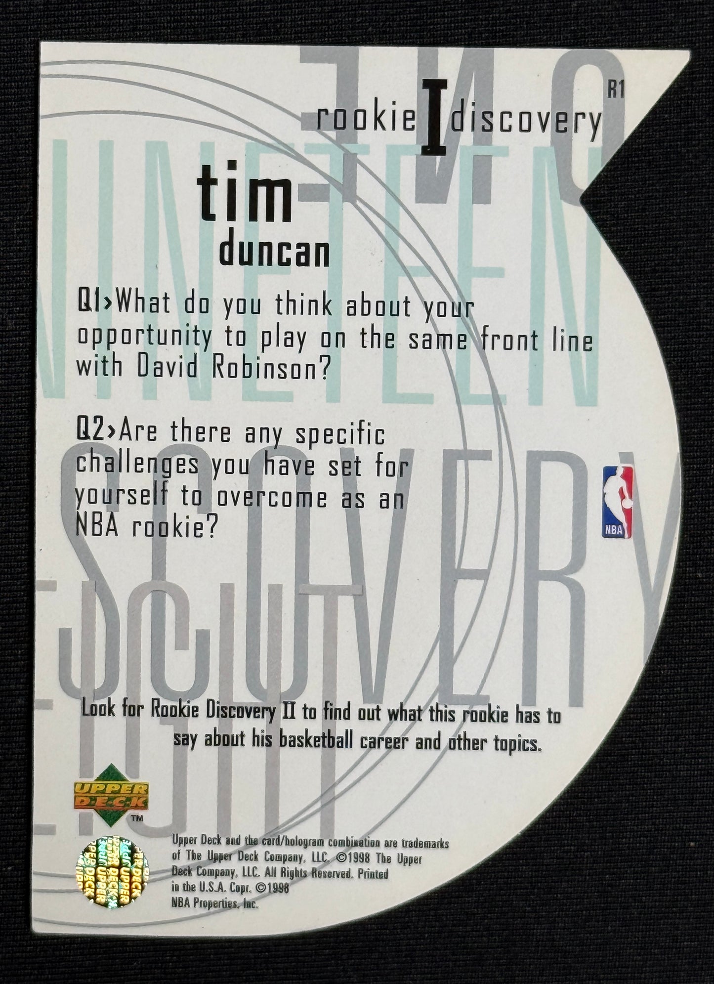 1997-98 Upper Deck Tim Duncan Rookie Discovery I #R1
