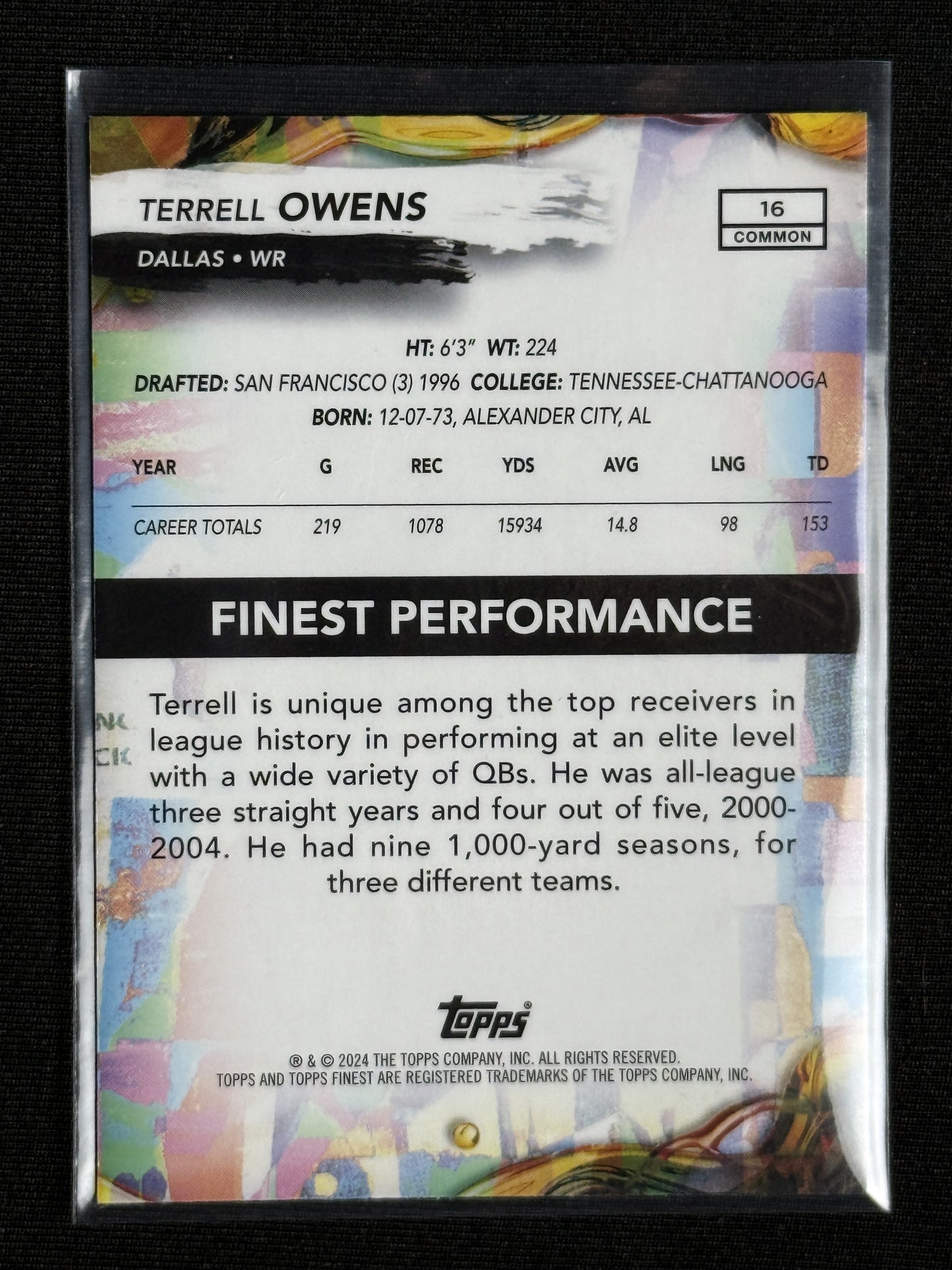 2024 Finest Terrell Owens Blue Checkerboard Refractor #/99 #16