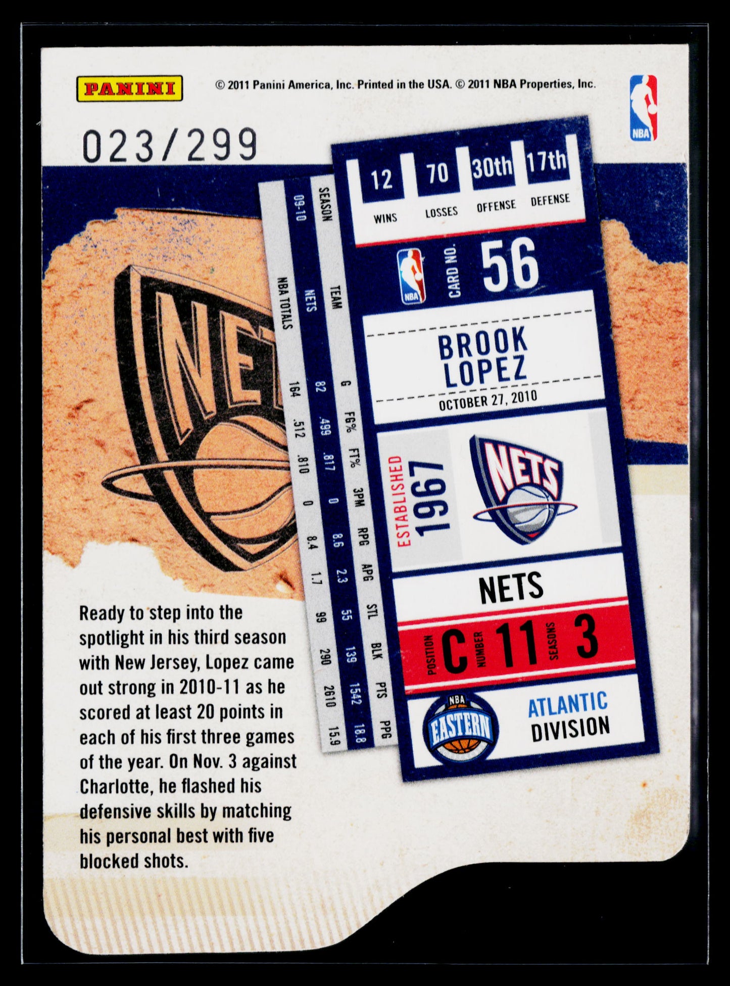 2010-11 Playoff Contenders Brook Lopez Die Cuts Silver #/299 #56