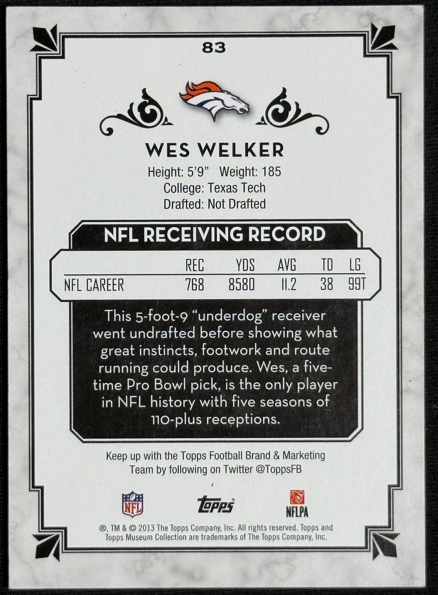 2013 Topps Museum Collection Wes Welker #83