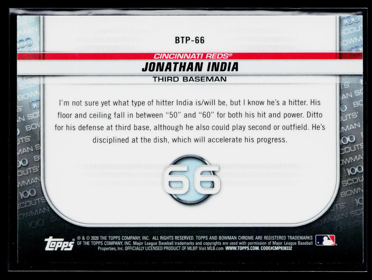 2020 Bowman Jonathan India Chrome Bowman Scouts Top 100 #BTP-66