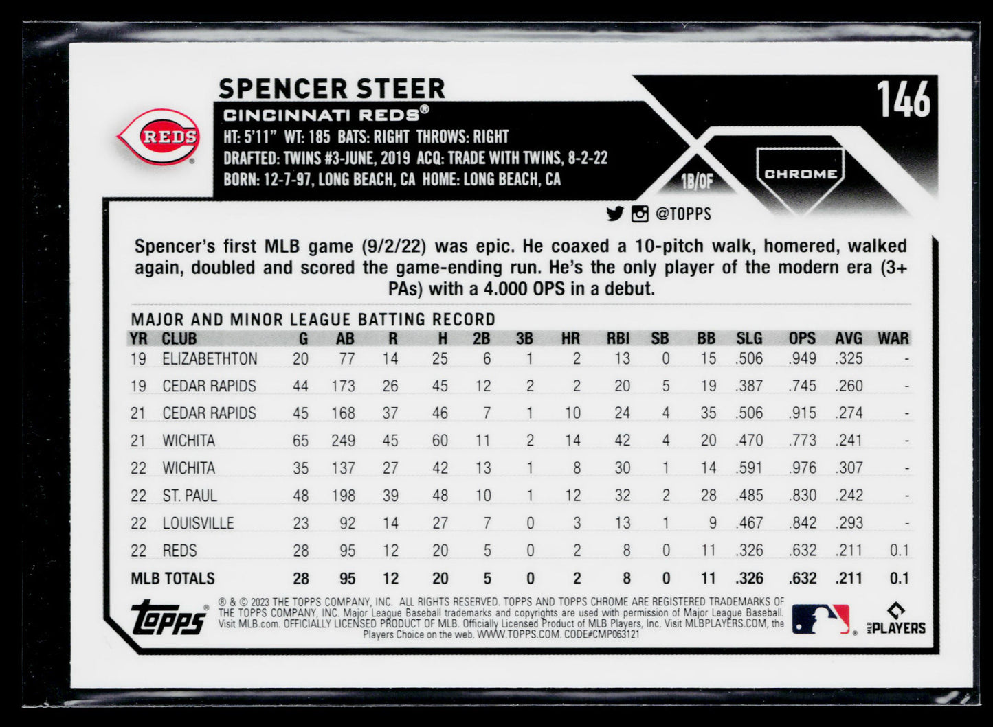 2023 Topps Chrome Spencer Steer Sepia Refractors #146