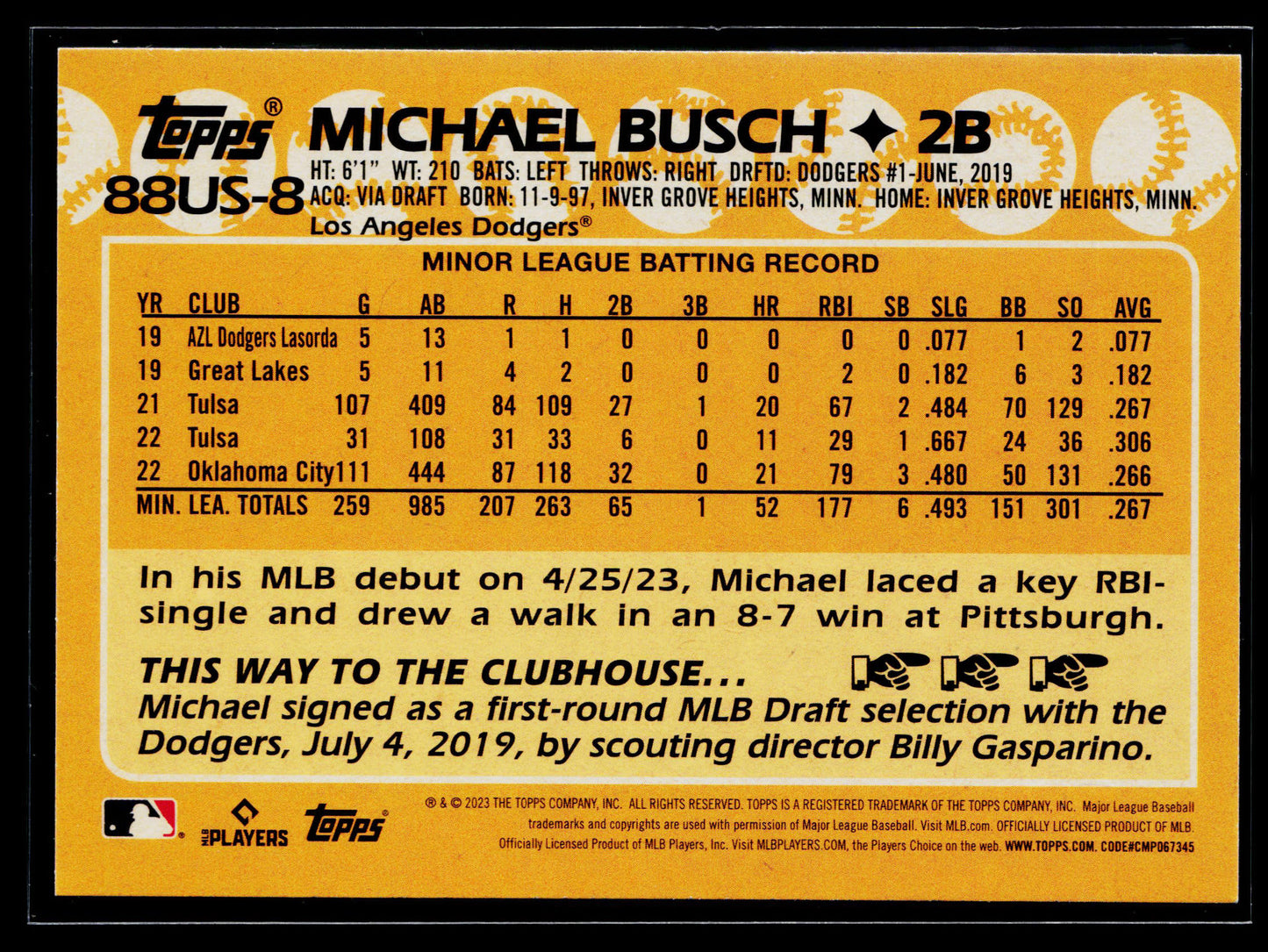 2023 Topps Update Michael Busch 1988 Topps Baseball 35th Anniversary #88US-8