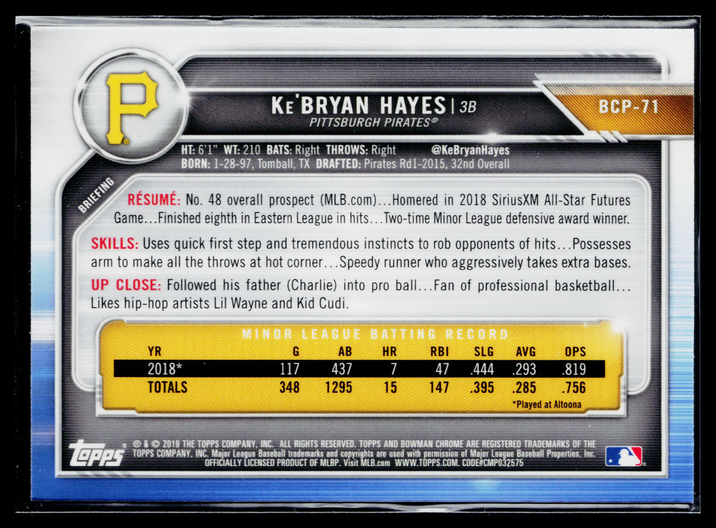 2019 Bowman Ke'Bryan Hayes Chrome Prospects #BCP-71