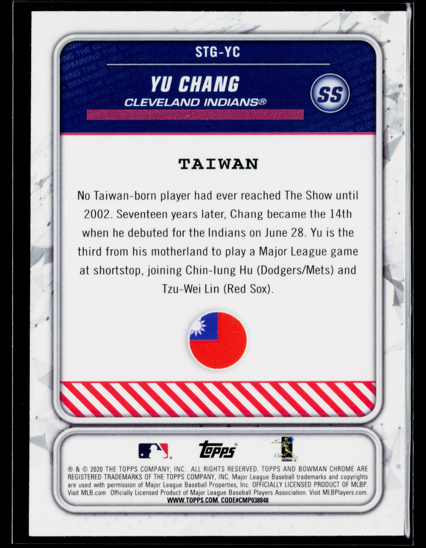 2020 Bowman Yu Chang Chrome Spanning the Globe Mojo Refractor #STG-YC