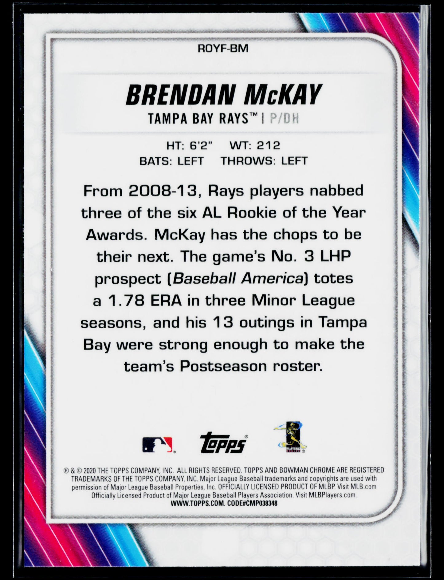 2020 Bowman Brendan McKay Chrome Rookie of the Year Favorites #ROYF-BM