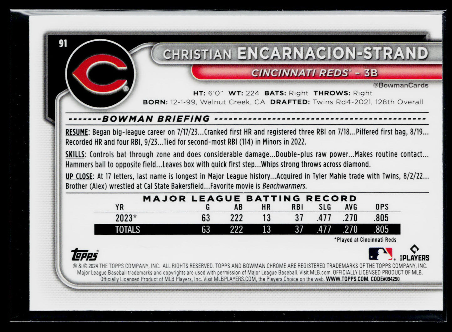 2024 Bowman Chrome Christian Encarnacion-Strand Rookie Mojo Refractors #91