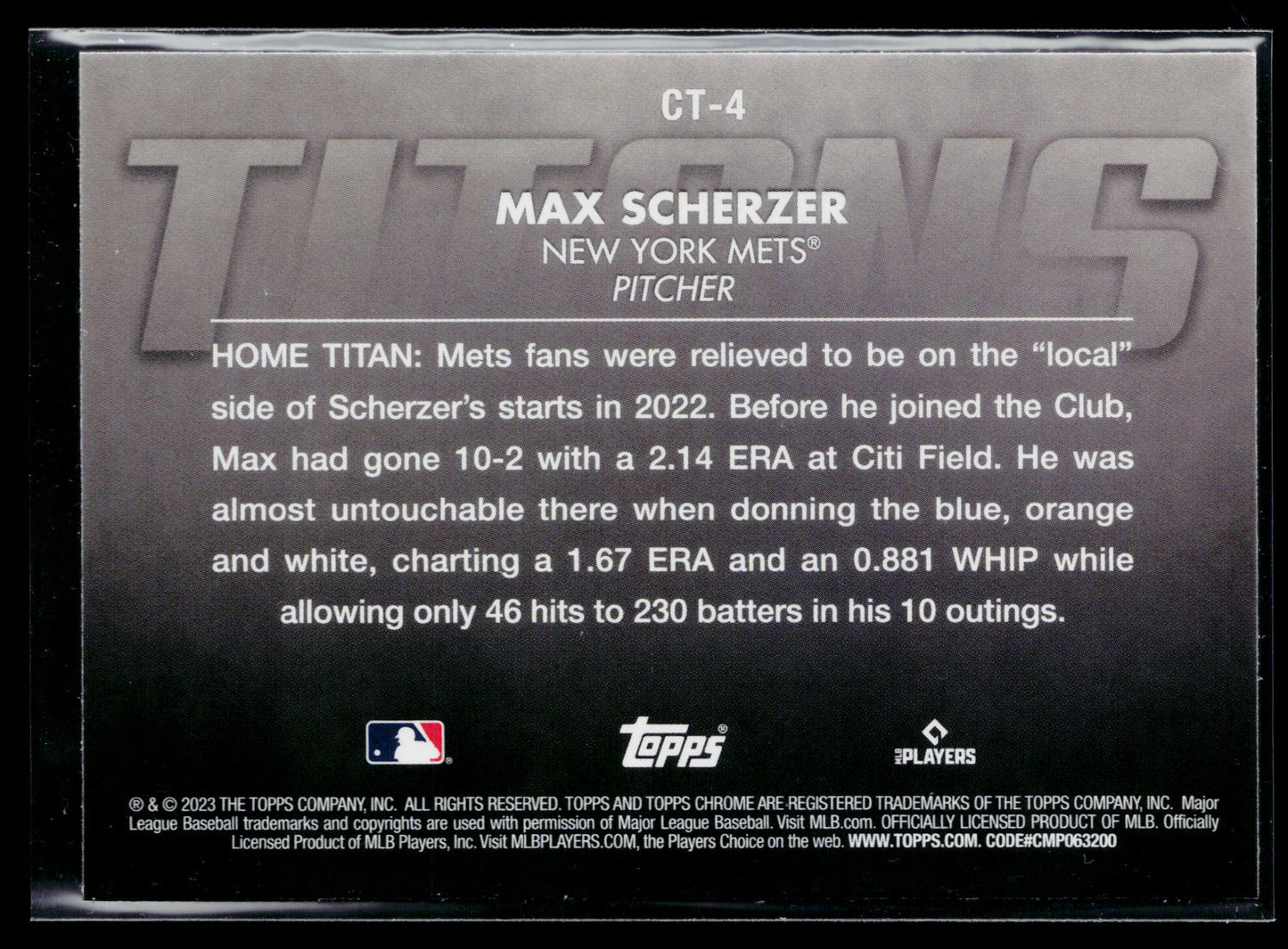 2023 Topps Chrome Max Scherzer Titans #CT-4