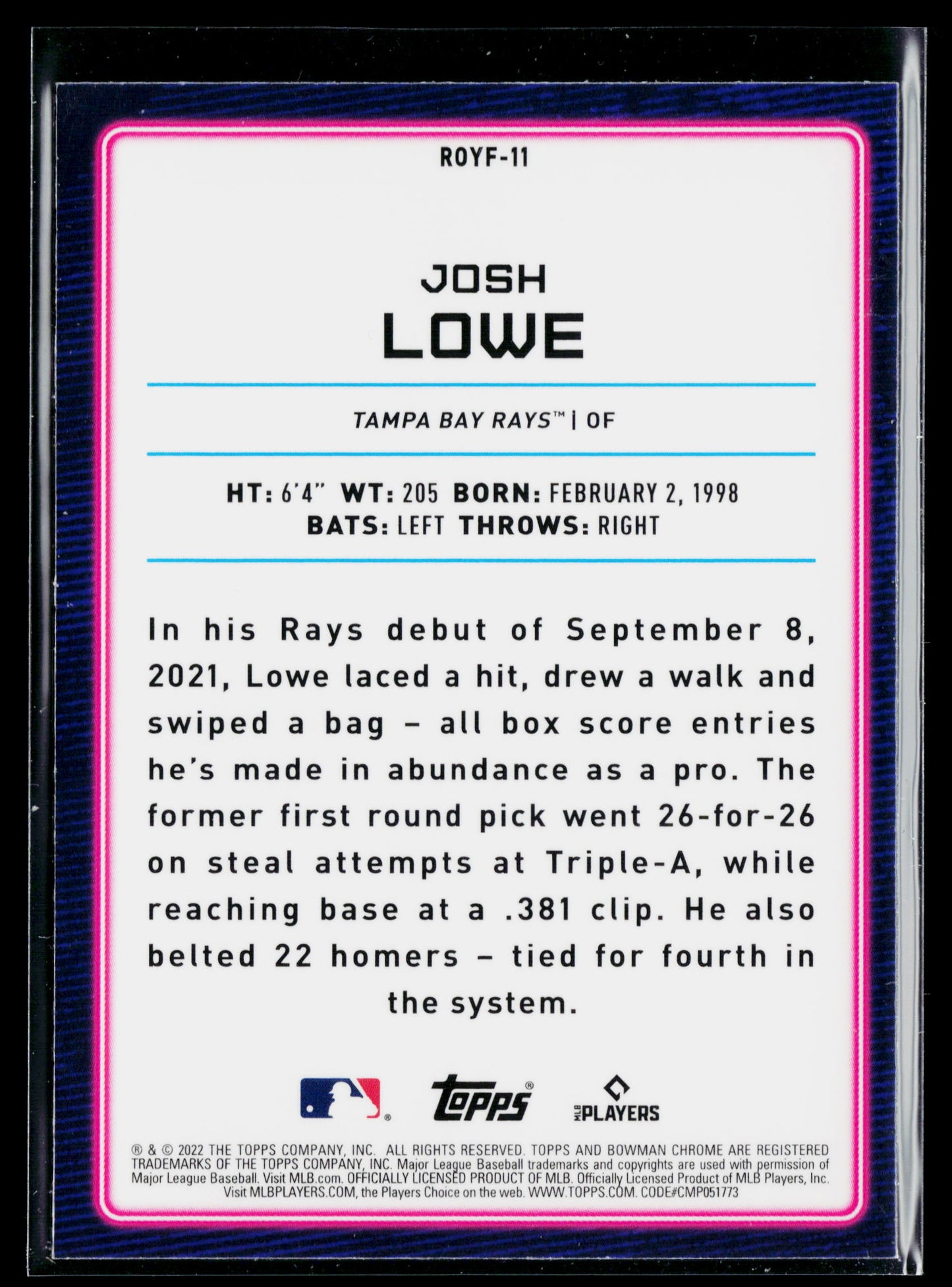 2022 Bowman Josh Lowe Rookie of the Year Favorites #ROYF-11