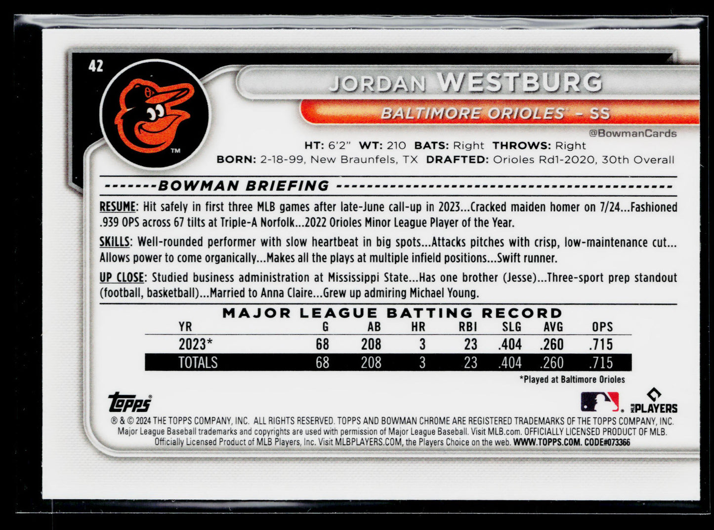 2024 Bowman Jordan Westburg Chrome Mojo Refractors #42