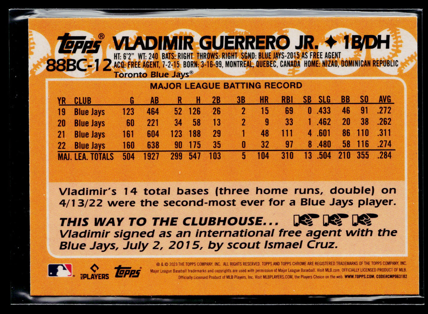 2023 Topps Chrome Vladimir Guerrero Jr. 1988 35th Anniversary #88BC-12