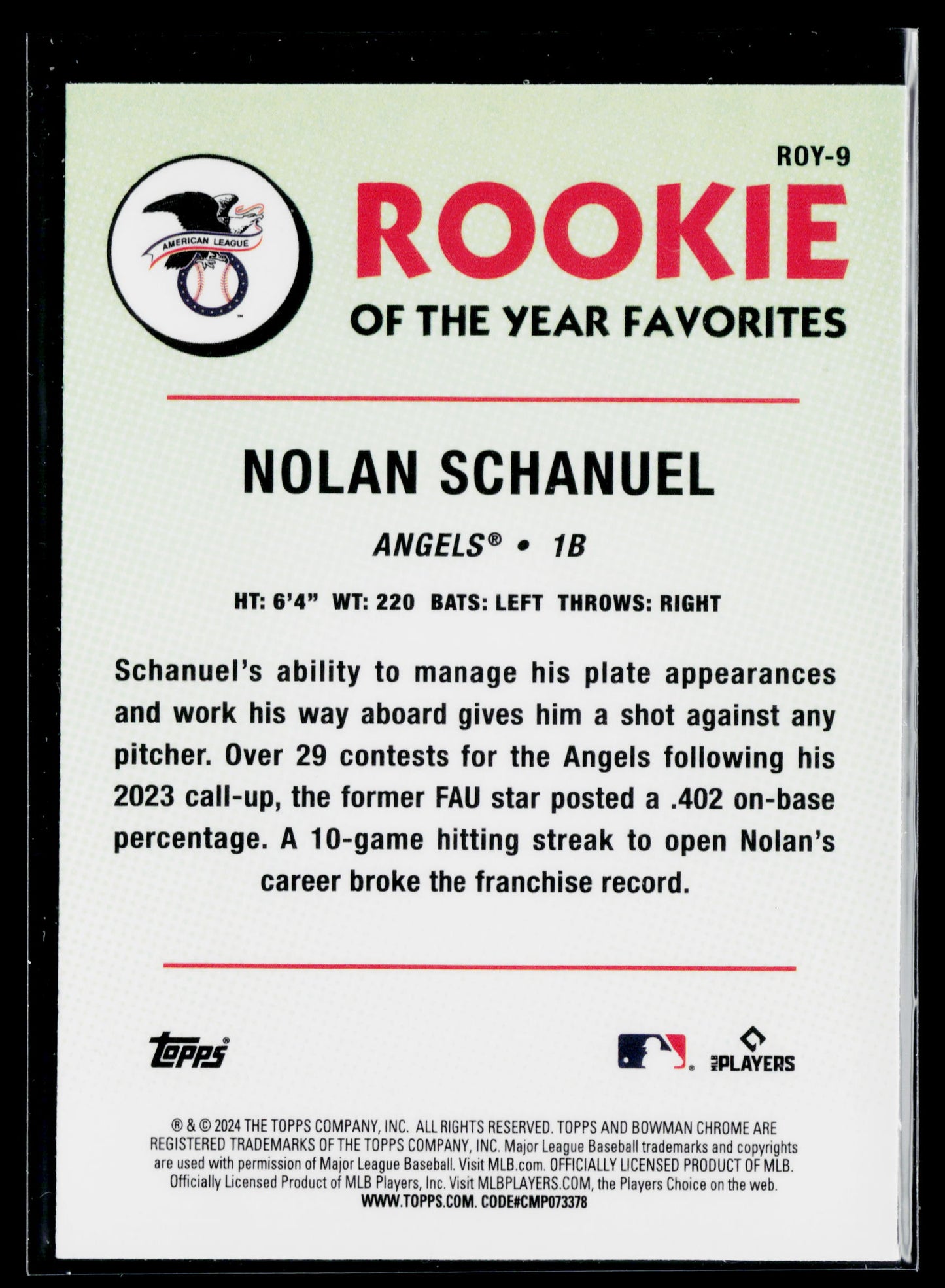 2024 Bowman Nolan Schanuel Rookie of the Year Favorites Mojo Refractors #ROY-9