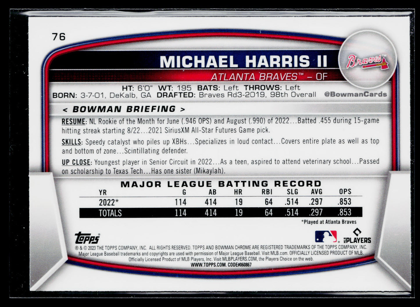 2023 Bowman Michael Harris II Rookie Mojo Refractors #76