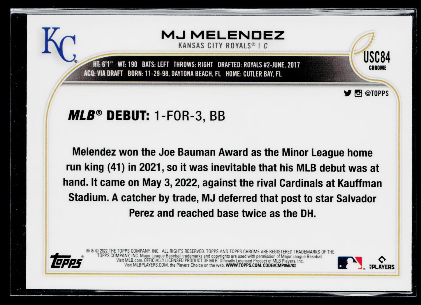 2022 Topps Chrome Update MJ Melendez Purple #USC84