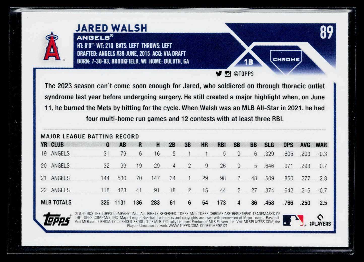 2023 Topps Chrome Jared Walsh X-Fractors #89