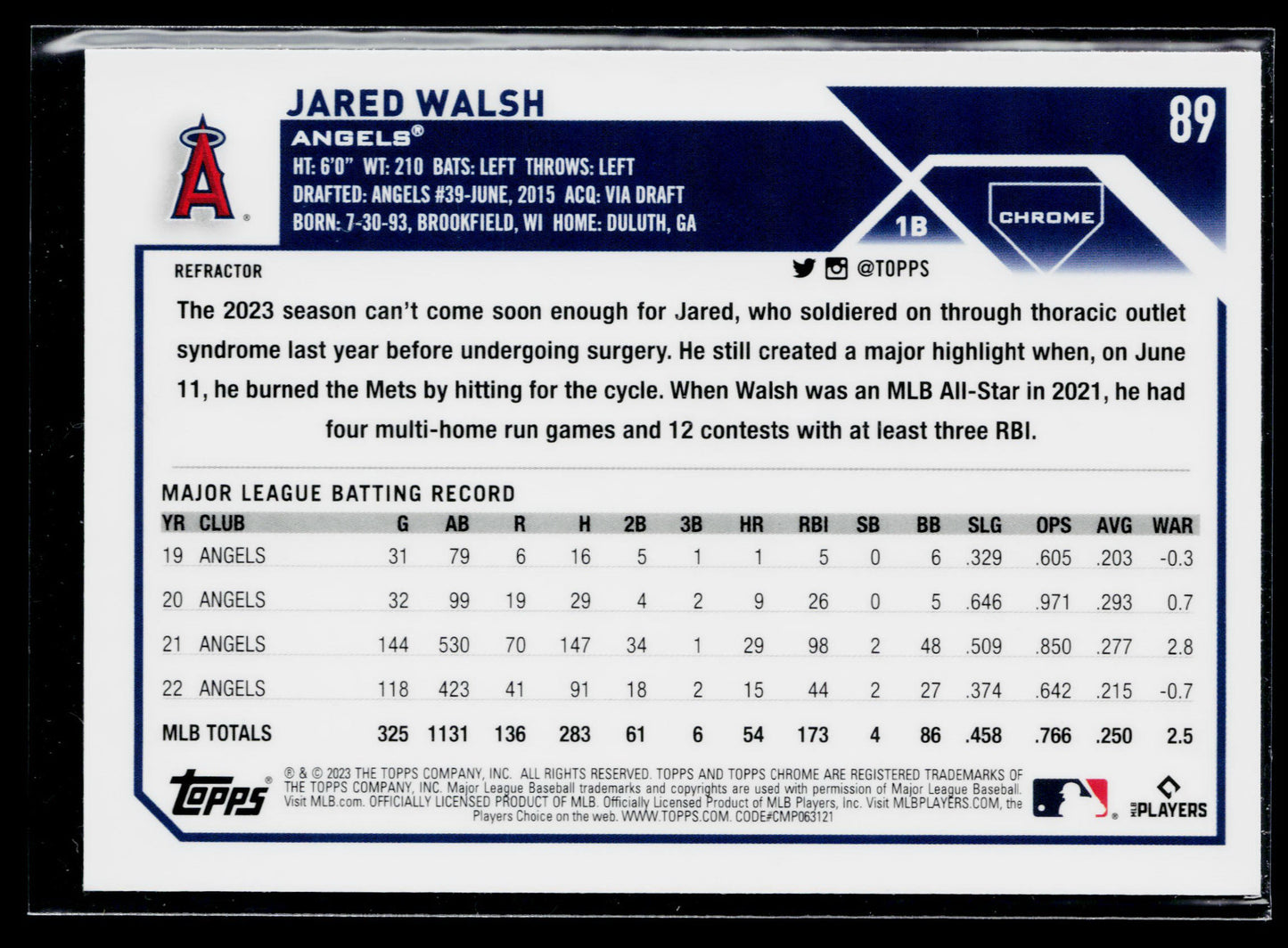 2023 Topps Chrome Jared Walsh Refractors #89