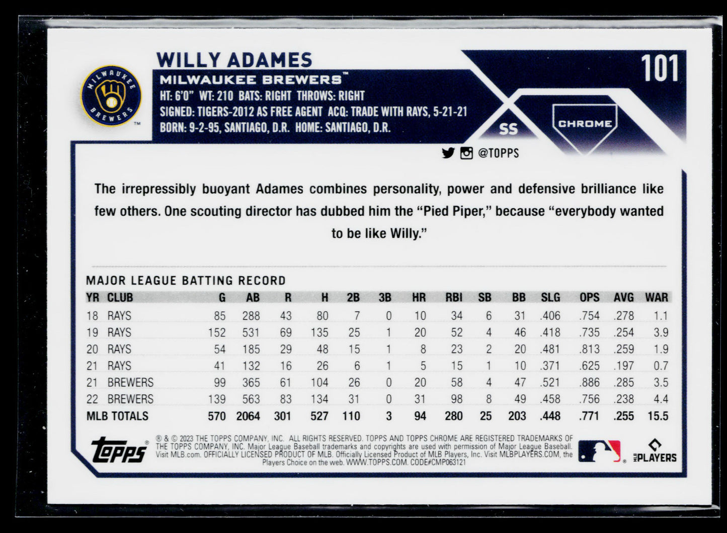 2023 Topps Chrome Willy Adames X-Fractors #101