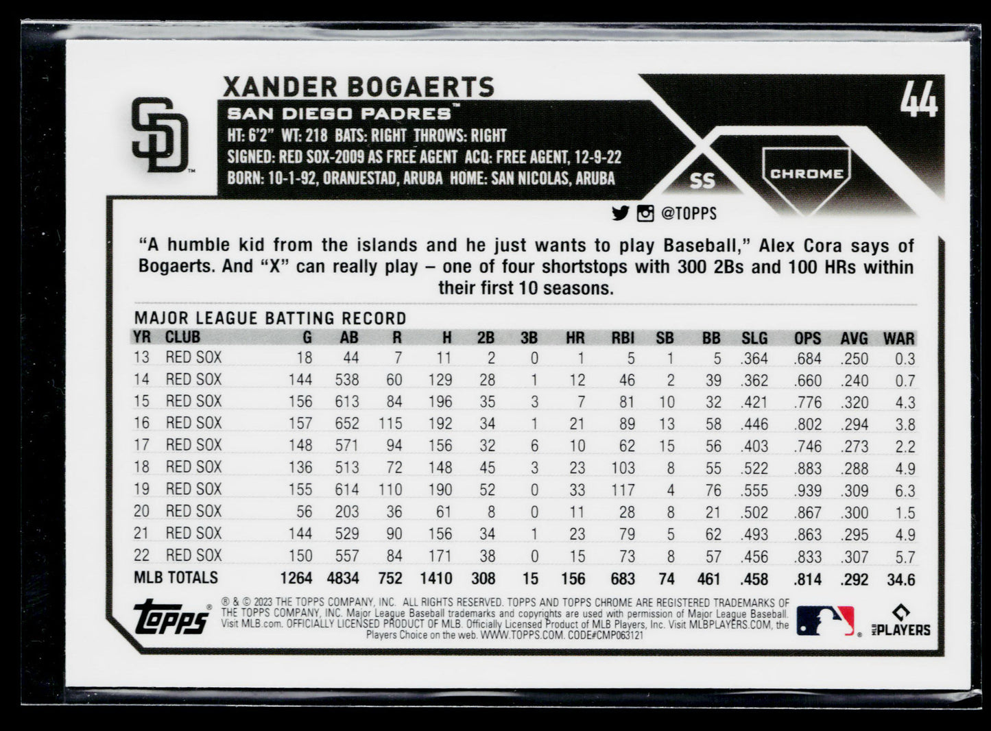 2023 Topps Chrome Xander Bogaerts Sepia #44