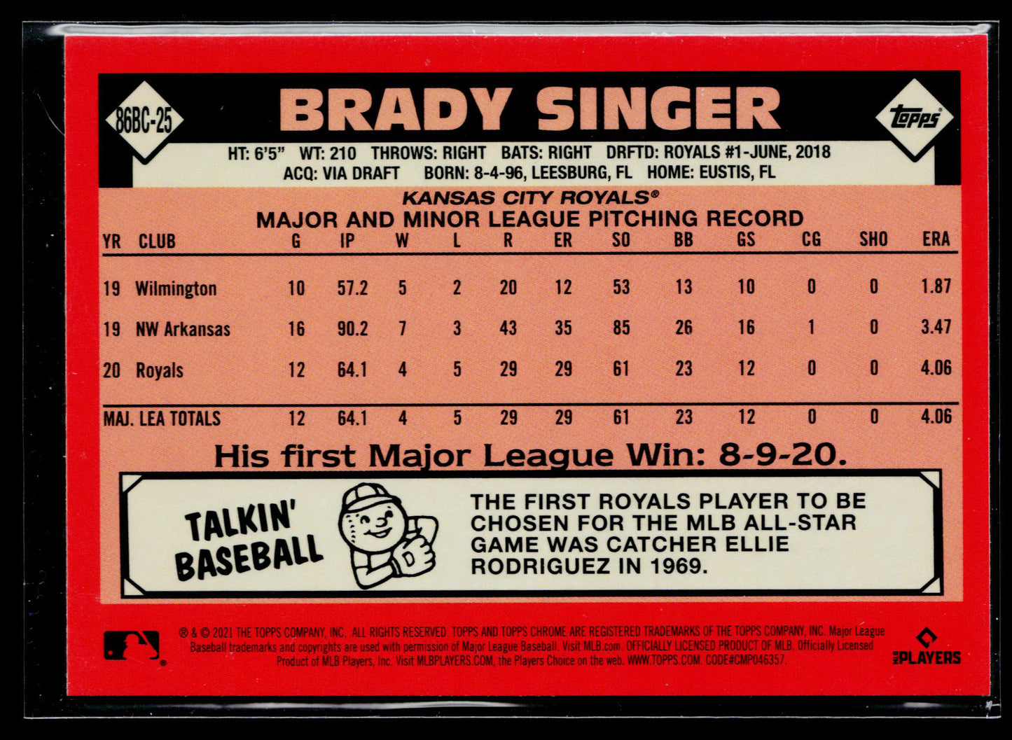 2021 Topps Chrome Brady Singer 1986 Topps Baseball 35th Anniversary #86BC-25