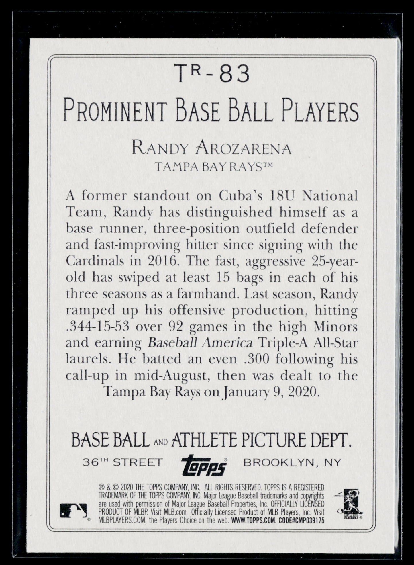 2020 Topps Randy Arozarena Turkey Red 2020 (Series 2) #TR-83