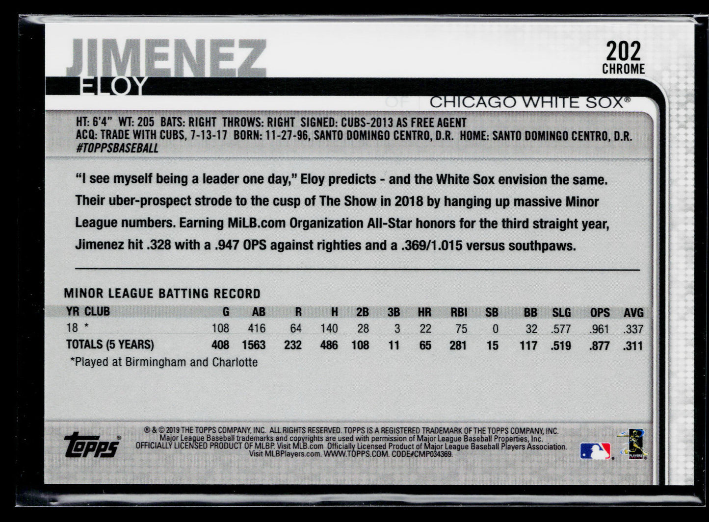2019 Topps Chrome Eloy Jimenez Rookie #202