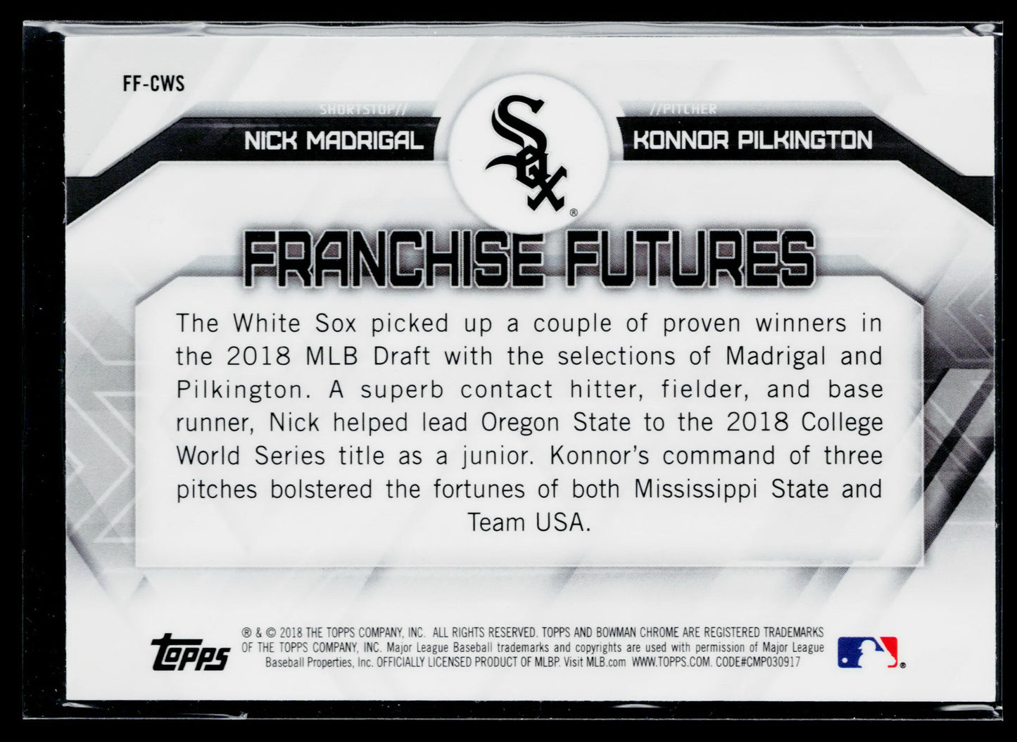 2018 Bowman Draft Nick Madrigal / Konnor Pilkington Franchise Futures #FF-CWS