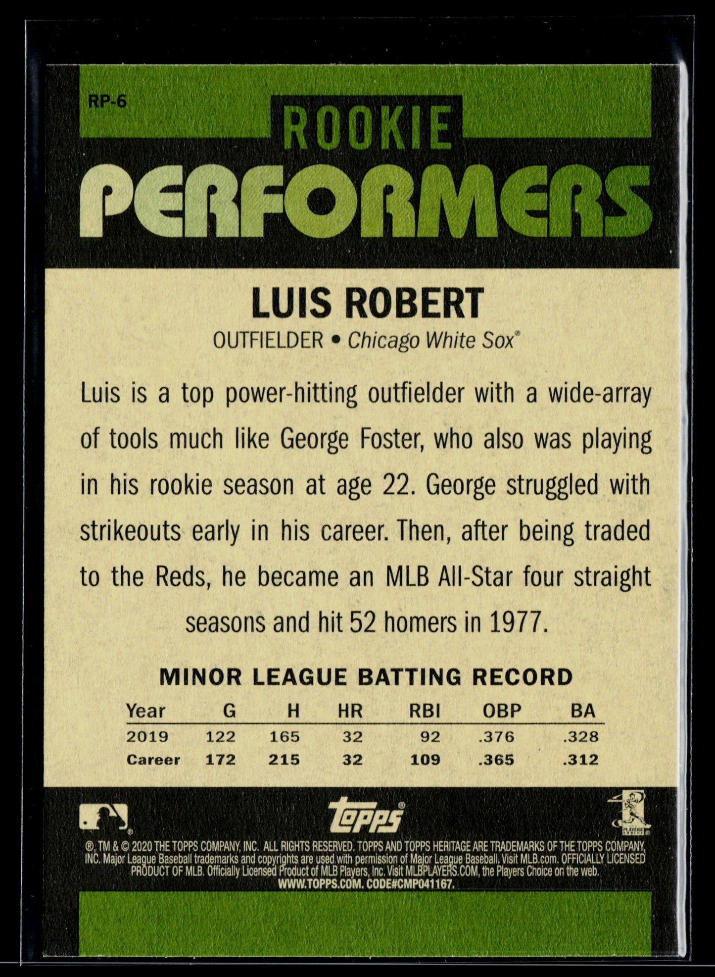 2020 Topps Heritage Luis Robert Rookie Performers #RP-6