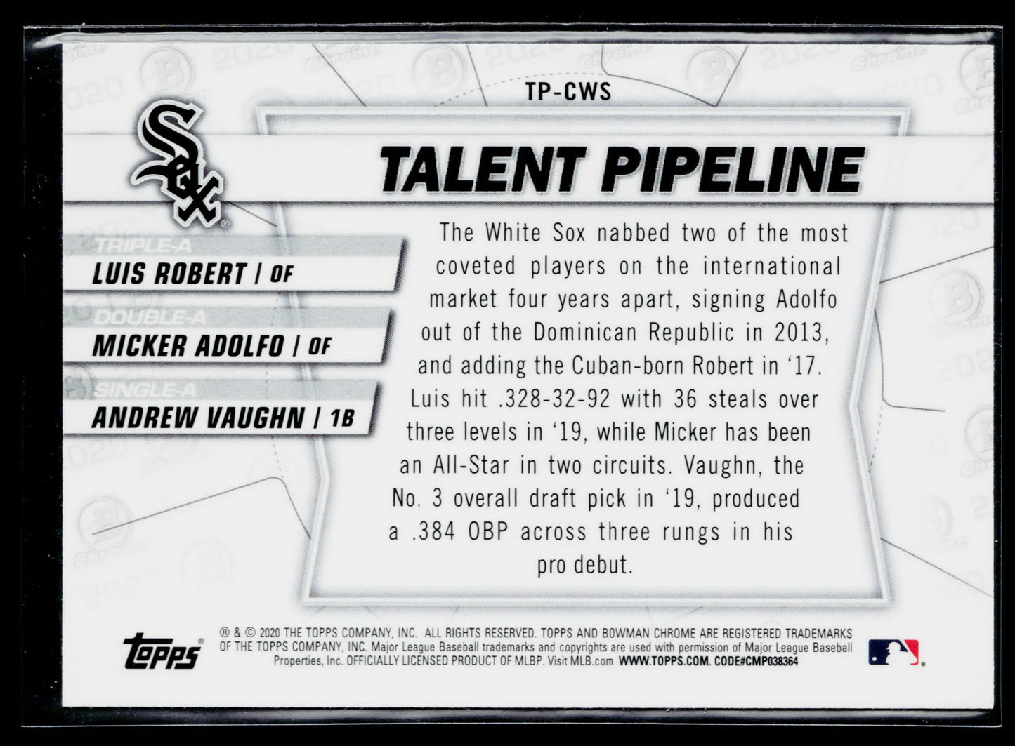 2020 Bowman Micker Adolfo / Luis Robert / Andrew Vaughn Talent Pipeline #TP-CWS