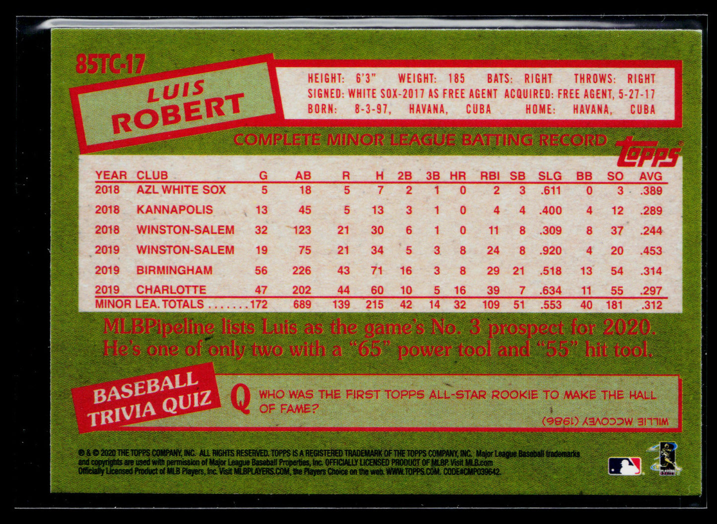 2020 Topps Chrome Luis Robert 1985 Topps Baseball #85TC-17