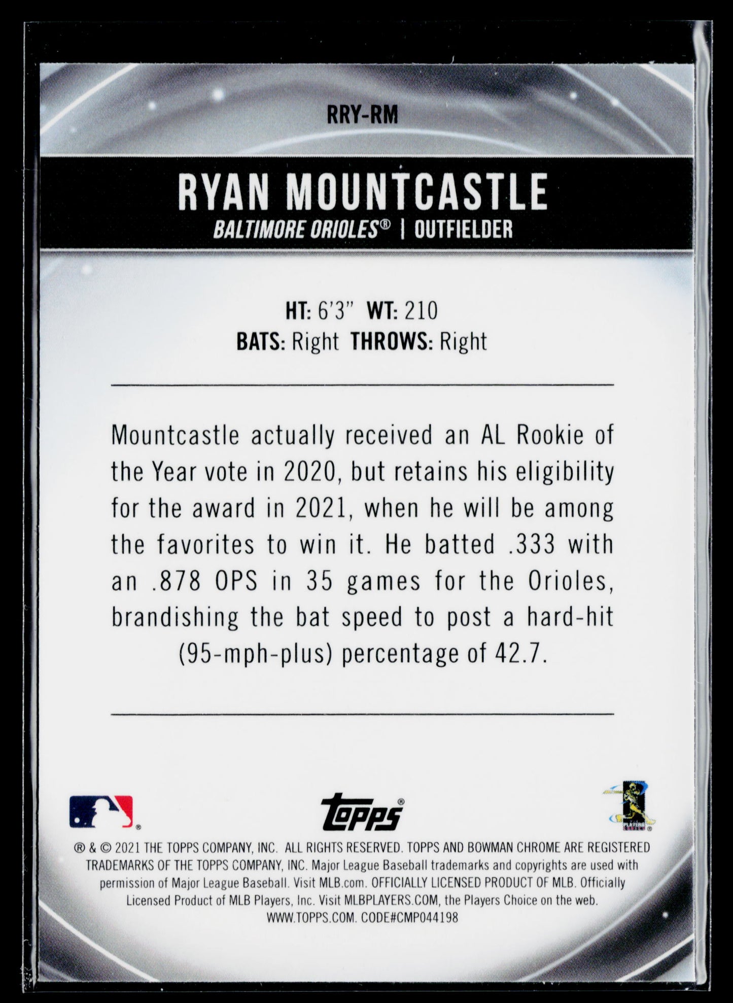 2021 Bowman Ryan Mountcastle Chrome Rookie of the Year Favorites #RRY-RM