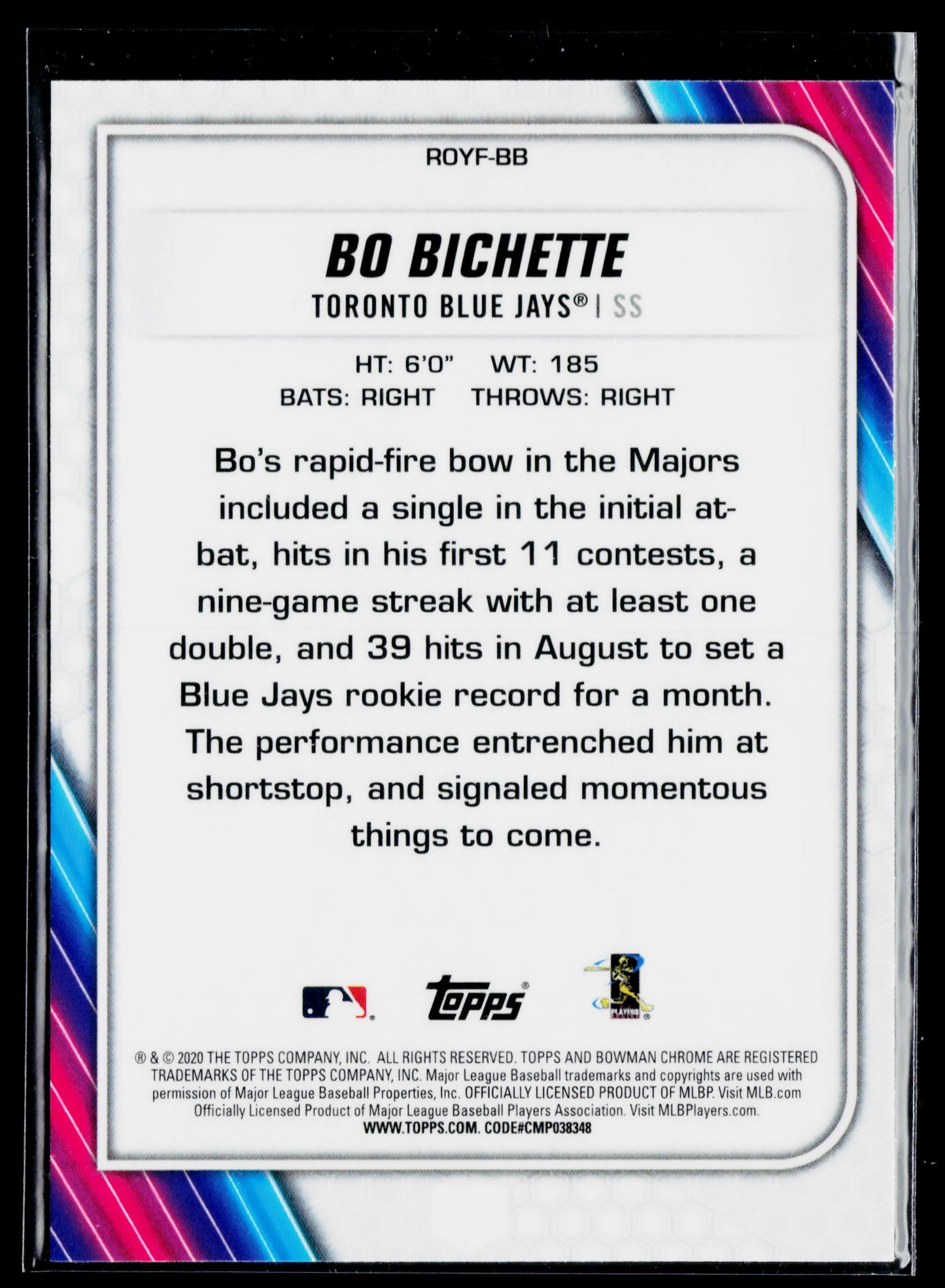 2020 Bowman Bo Bichette Chrome Rookie of the Year Favorites #ROYF-BB