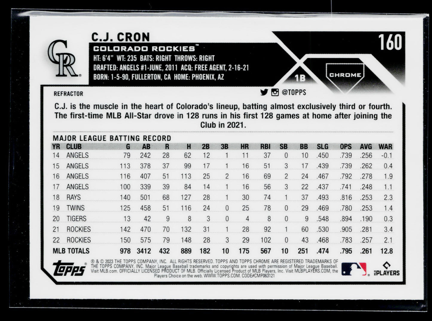 2023 Topps Chrome C.J. Cron Refractors #160