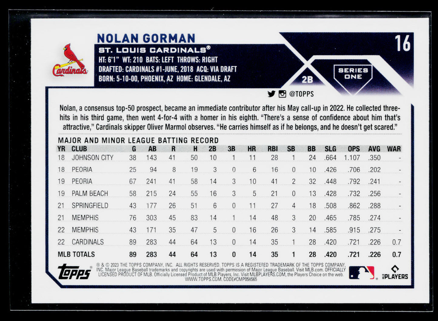 2023 Topps Nolan Gorman Rookie #16