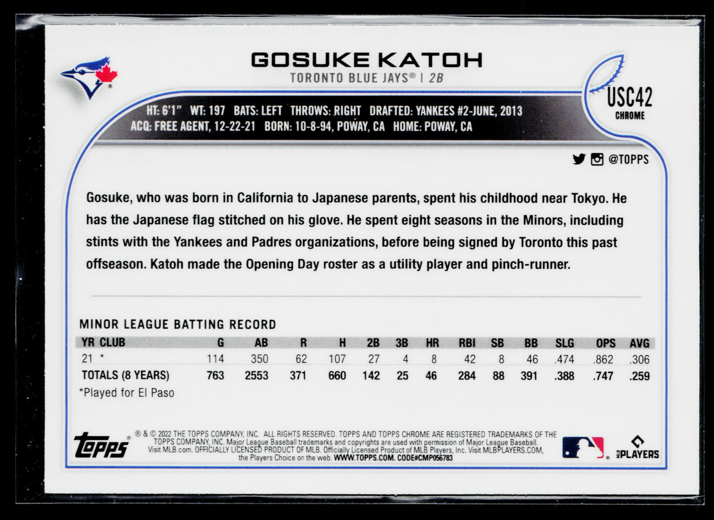 2022 Topps Chrome Update Gosuke Katoh Purple #USC42