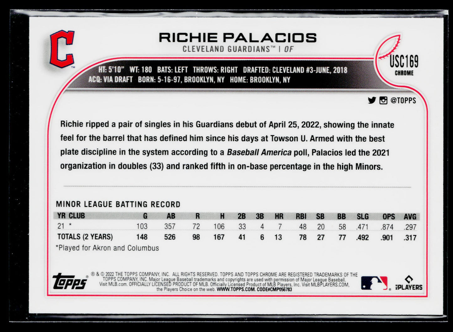 2022 Topps Chrome Update Richie Palacios Purple #USC169